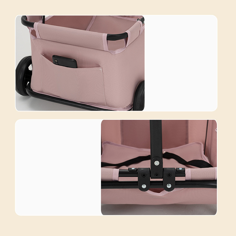 Best Teddy Foldable Pet Stroller Oxford Metal Removable Small Medium-sized Cats Dogs Bags Storage Basket Travel Outdoor - Pink
