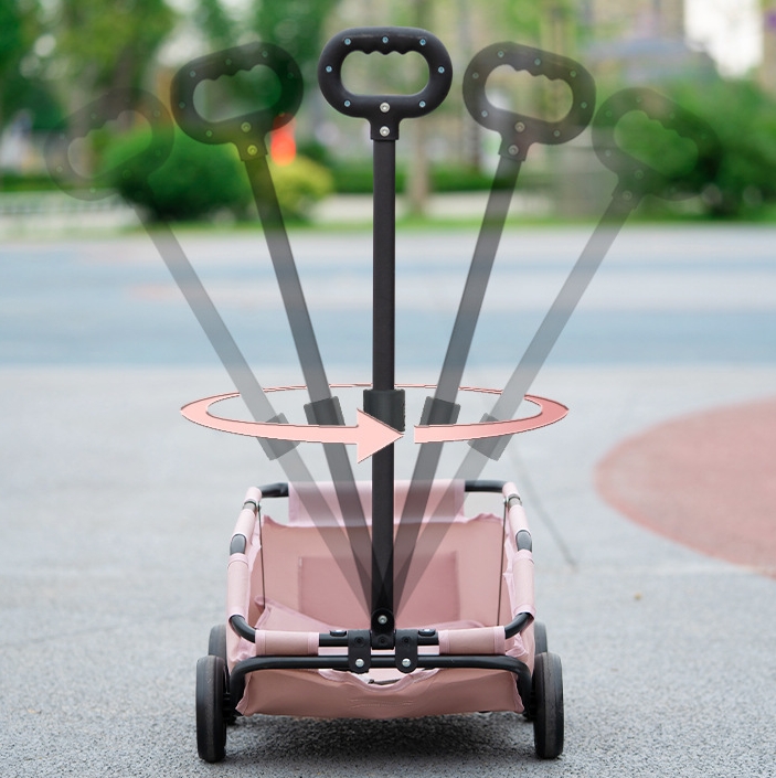 Best Teddy Foldable Pet Stroller Oxford Metal Removable Small Medium-sized Cats Dogs Bags Storage Basket Travel Outdoor - Pink