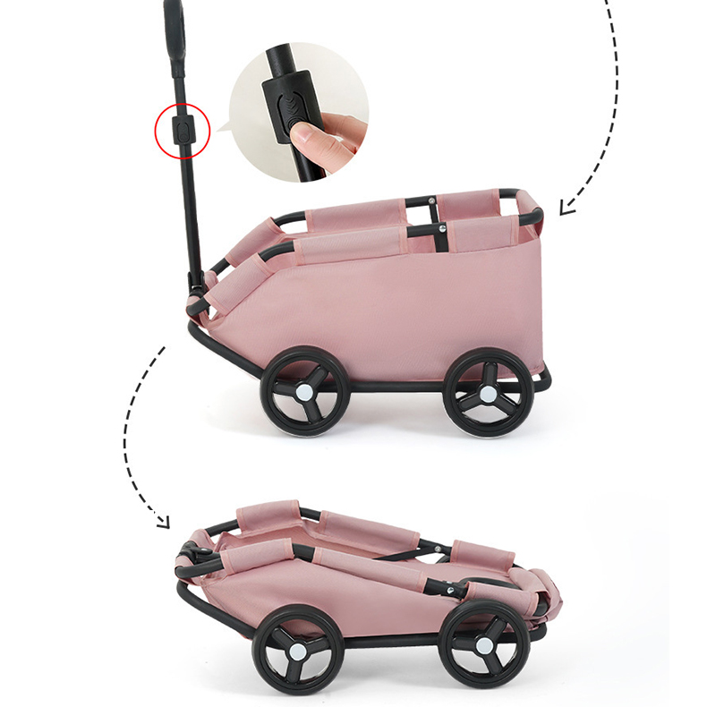 Best Teddy Foldable Pet Stroller Oxford Metal Removable Small Medium-sized Cats Dogs Bags Storage Basket Travel Outdoor - Pink