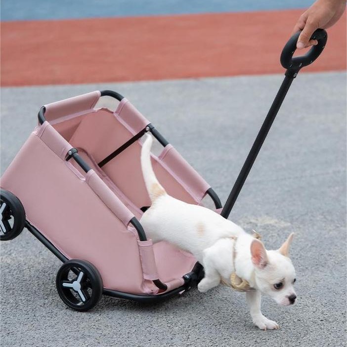 Best Teddy Foldable Pet Stroller Oxford Metal Removable Small Medium-sized Cats Dogs Bags Storage Basket Travel Outdoor - Pink