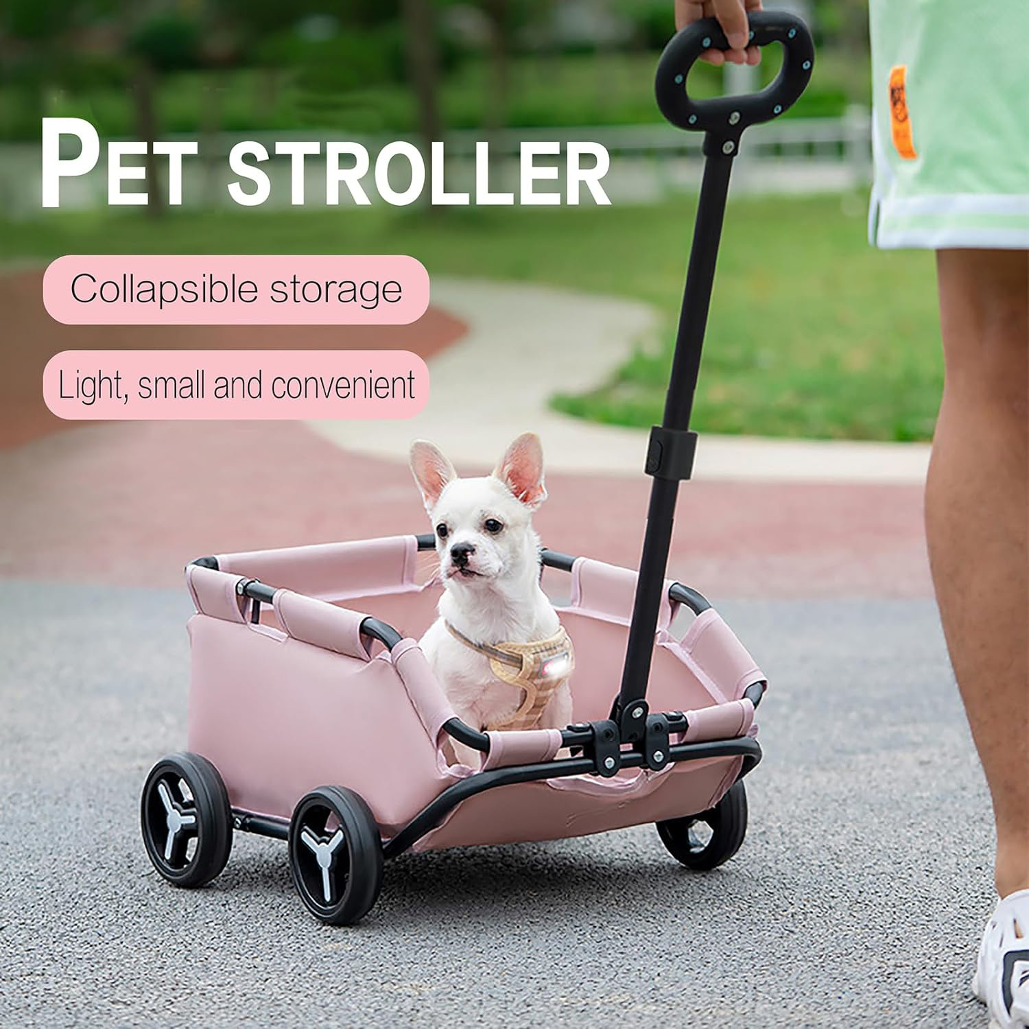 Best Teddy Foldable Pet Stroller Oxford Metal Removable Small Medium-sized Cats Dogs Bags Storage Basket Travel Outdoor - Pink