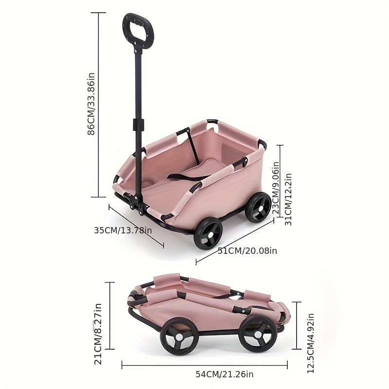 Best Teddy Foldable Pet Stroller Oxford Metal Removable Small Medium-sized Cats Dogs Bags Storage Basket Travel Outdoor - Pink
