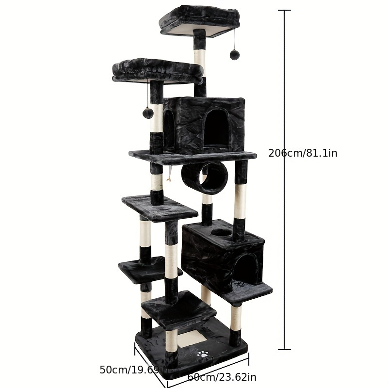 Big Cat Tree House Towers Large Cat Climbing Tree Cat Condo Cat Scratching Post With Bed Cat Climbing Shelves - Dark Gray
