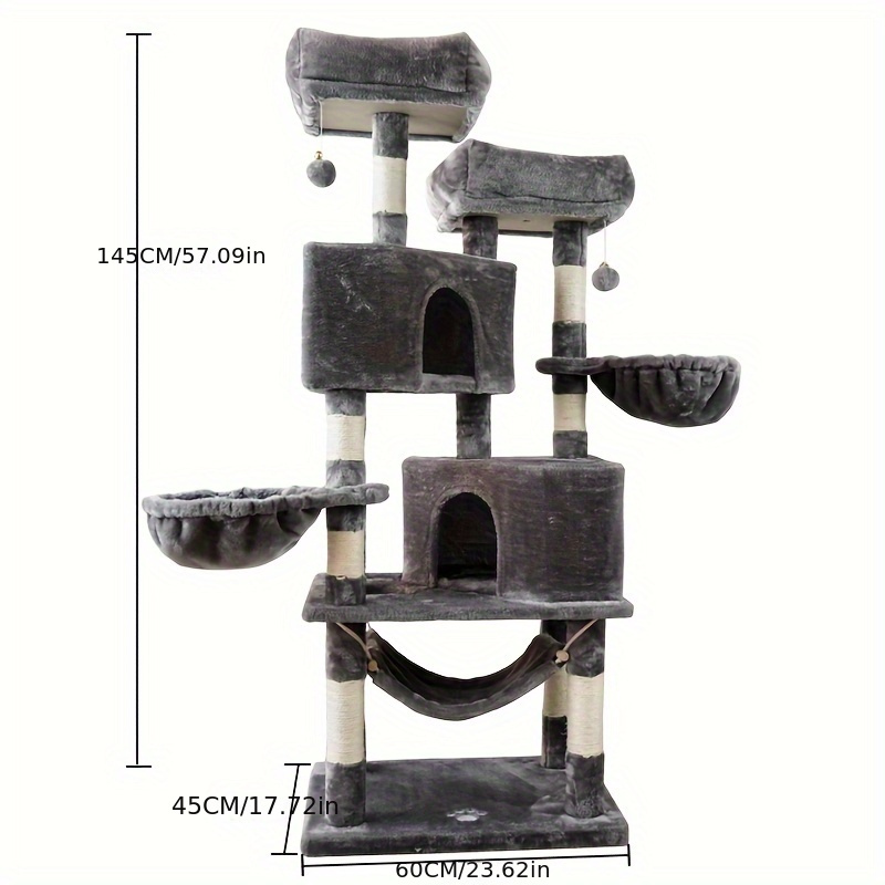 Big Cat Tree House Towers Large Cat Climbing Tree Cat Condo Cat Scratching Post With Bed Cat Climbing Shelves - Dark Gray