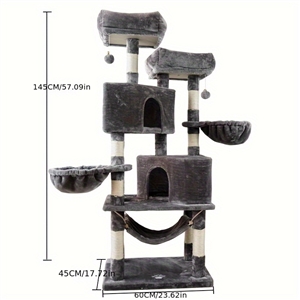 Big Cat Tree House Towers Large Cat Climbing Tree Cat Condo Cat Scratching Post With Bed Cat Climbing Shelves - Sliver Gray