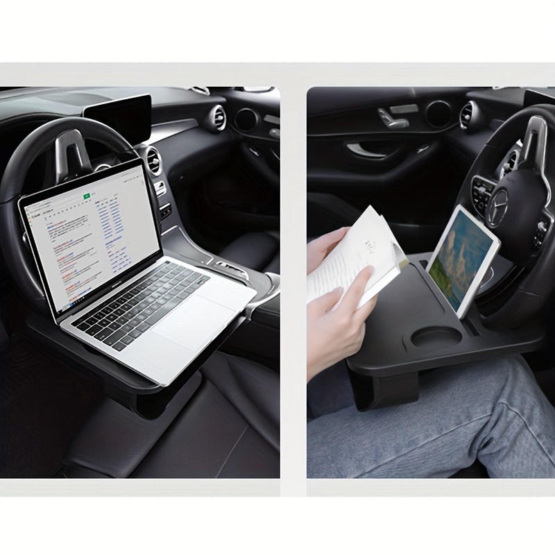 Car Dining Plate Steering Wheel Drinks Holder Car Computer Desk Tray Holder Car Plate Rack Multifunctional Car Table Voiture - Black