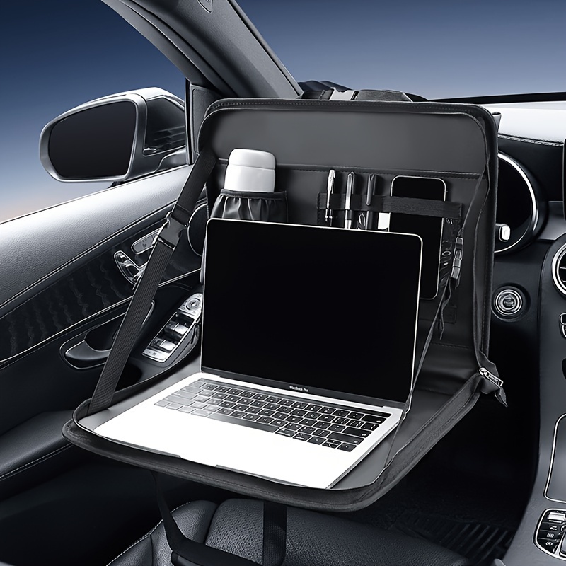 Car Dining Plate Steering Wheel Drinks Holder Leather Computer Desk Tray Holder Car Plate Rack Multifunctional Car Table Voiture - Black