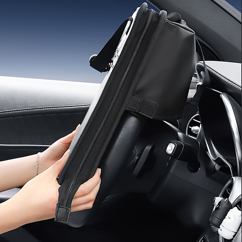 Car Dining Plate Steering Wheel Drinks Holder Leather Computer Desk Tray Holder Car Plate Rack Multifunctional Car Table Voiture - Black