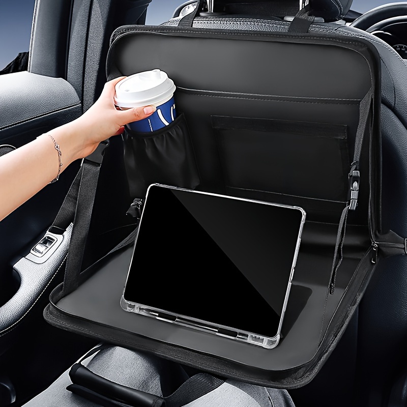 Car Dining Plate Steering Wheel Drinks Holder Leather Computer Desk Tray Holder Car Plate Rack Multifunctional Car Table Voiture - Black