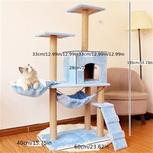 Cat Swing Small Cat Tower For Indoor Cats Climbing Tree Cat Condo Scratching Post Cat Stairs Cat Hammock Cat Climber - Blue