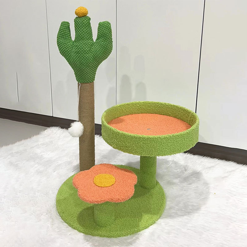 Cat Tree Cactus Small Cat Tower For Indoor Cats Climbing Tree Cat Condo Cats Nest Scratch Posts kitten Essentials Cat Climber - Green
