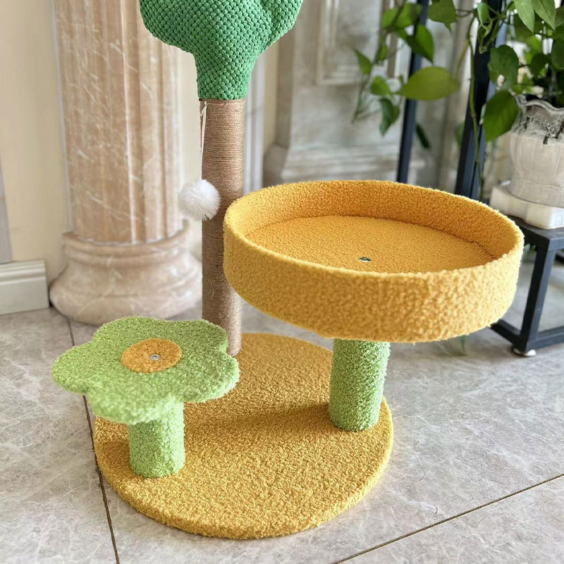Cat Tree Cactus Small Cat Tower For Indoor Cats Climbing Tree Cat Condo Cats Nest Scratch Posts kitten Essentials Cat Climber - Yellow