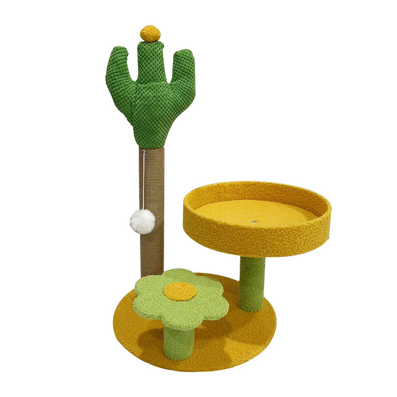 Cat Tree Cactus Small Cat Tower For Indoor Cats Climbing Tree Cat Condo Cats Nest Scratch Posts kitten Essentials Cat Climber - Yellow