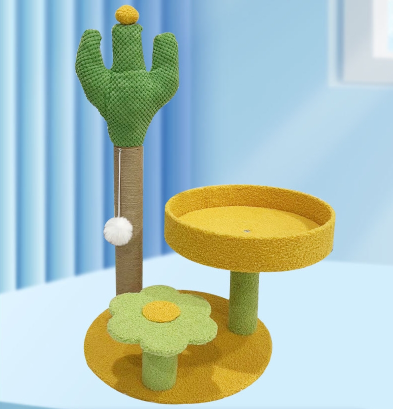 Cat Tree Cactus Small Cat Tower For Indoor Cats Climbing Tree Cat Condo Cats Nest Scratch Posts kitten Essentials Cat Climber - Yellow