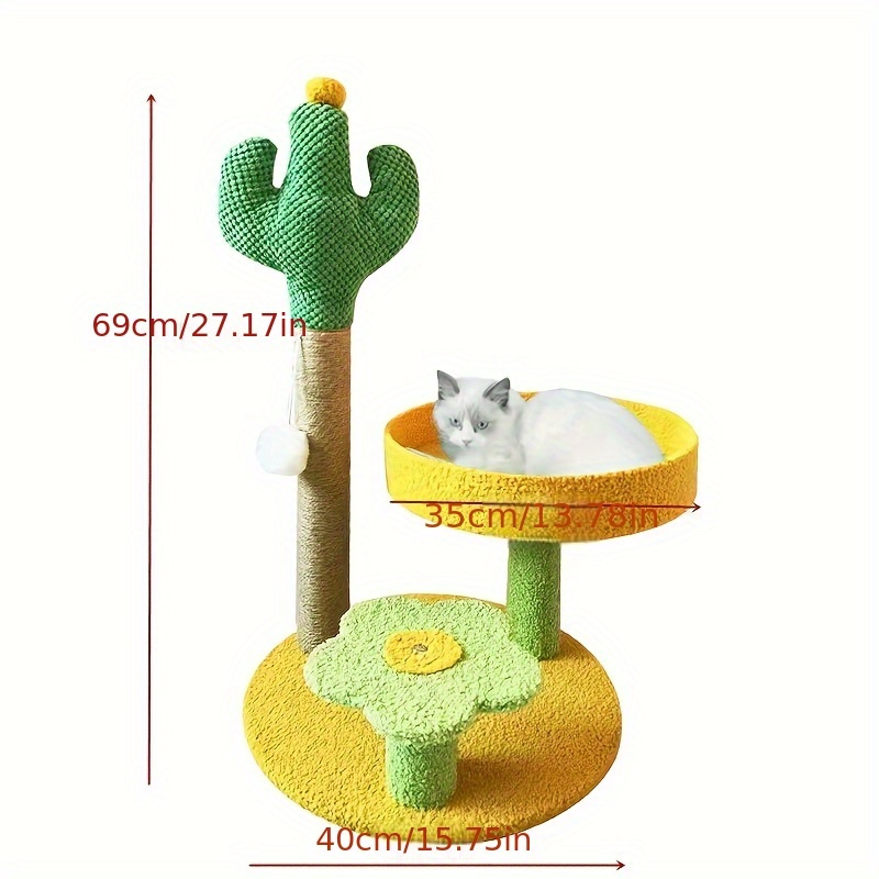 Cat Tree Cactus Small Cat Tower For Indoor Cats Climbing Tree Cat Condo Cats Nest Scratch Posts kitten Essentials Cat Climber - Yellow