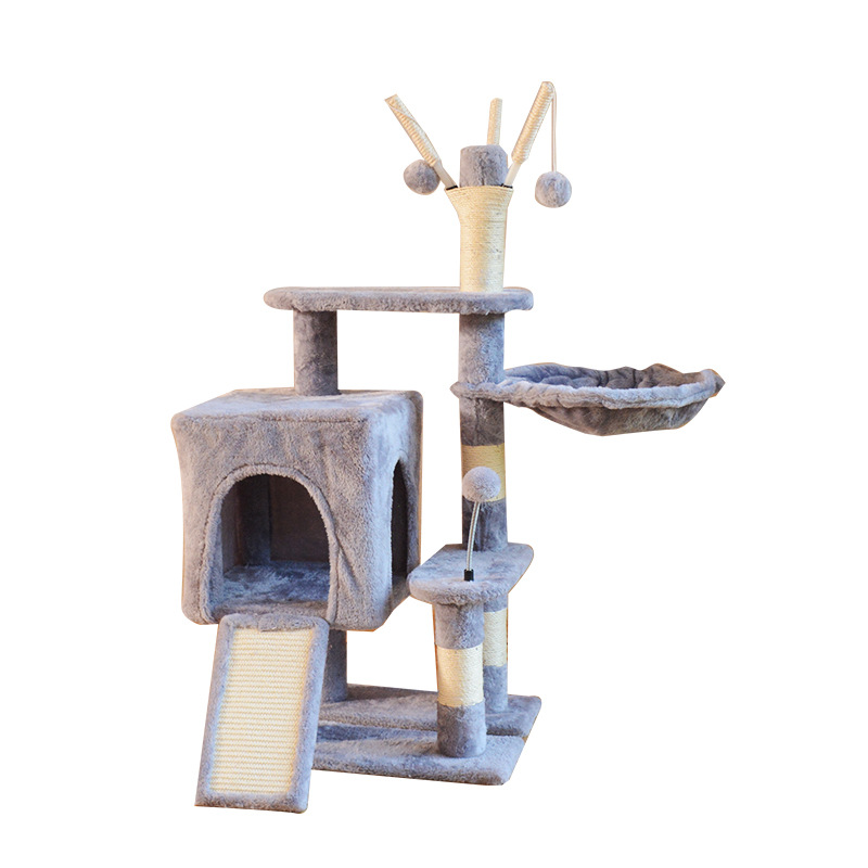 Cat Tree House Towers Cat Post Climber Tree Cat Condo Scratching Post Climbing Frame Cat Post Climbing Shelf - Grey