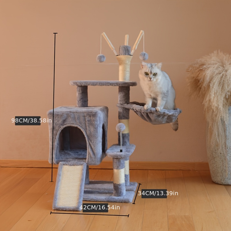 Cat Tree House Towers Cat Post Climber Tree Cat Condo Scratching Post Climbing Frame Cat Post Climbing Shelf - Grey