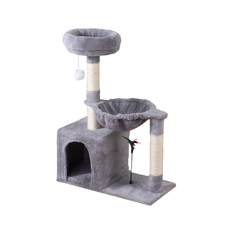 Cat Tree House Towers Cat Post Climbing Tree Cat Condo Scratching Post Climbing Frame Cat Post Climbing Shelf - Grey