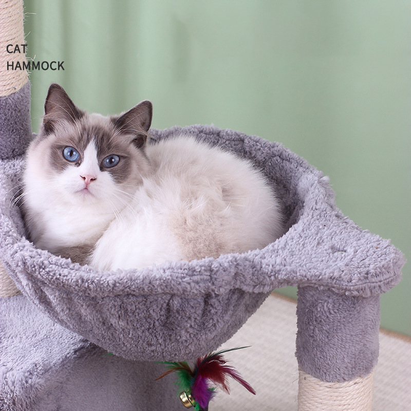 Cat Tree House Towers Cat Post Climbing Tree Cat Condo Scratching Post Climbing Frame Cat Post Climbing Shelf - Grey