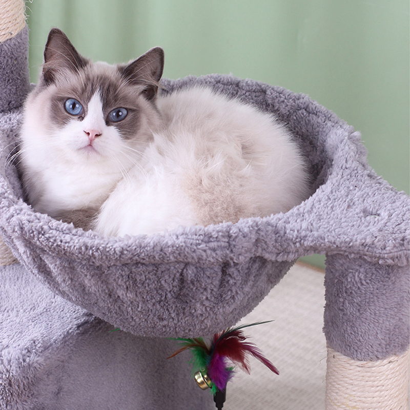 Cat Tree House Towers Cat Post Climbing Tree Cat Condo Scratching Post Climbing Frame Cat Post Climbing Shelf - Grey