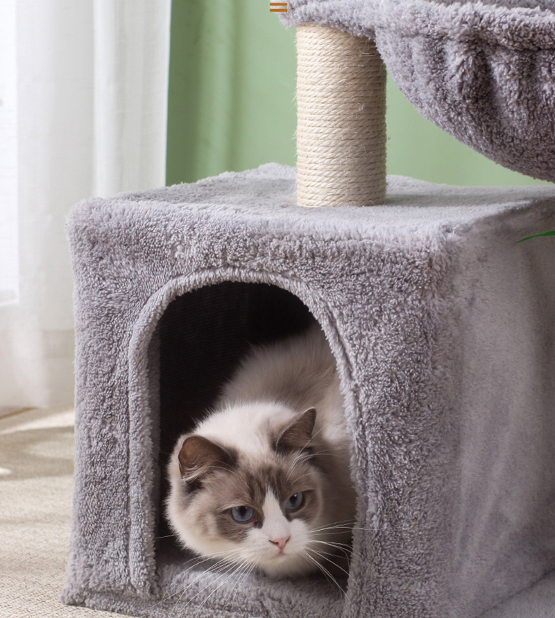 Cat Tree House Towers Cat Post Climbing Tree Cat Condo Scratching Post Climbing Frame Cat Post Climbing Shelf - Grey