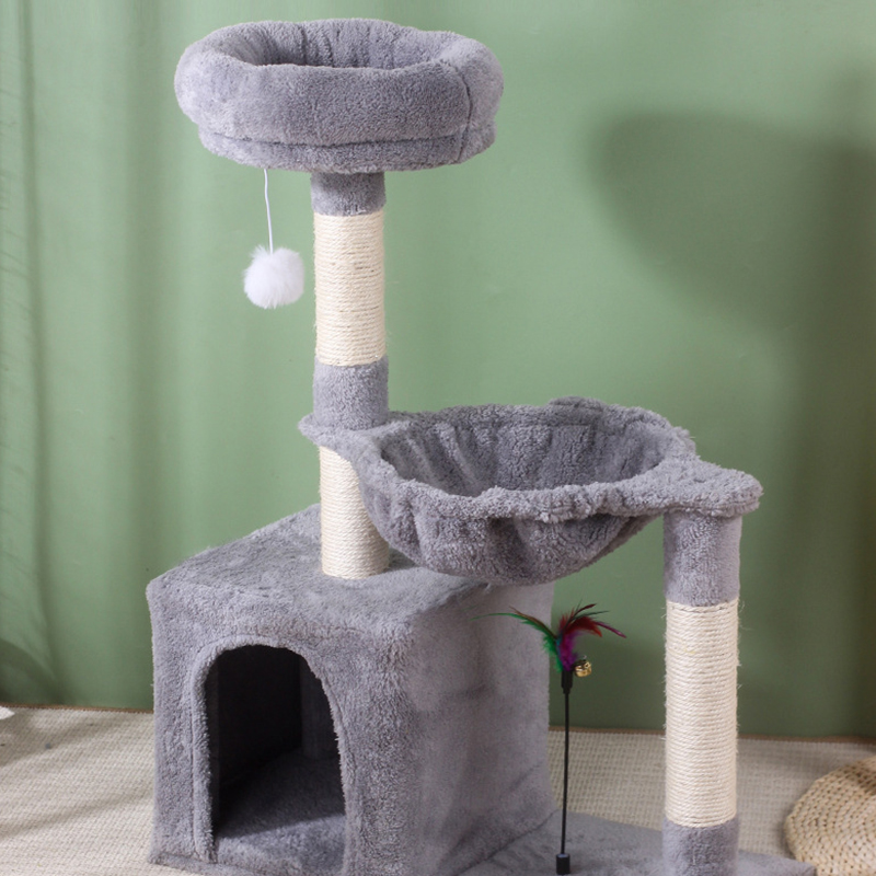 Cat Tree House Towers Cat Post Climbing Tree Cat Condo Scratching Post Climbing Frame Cat Post Climbing Shelf - Grey