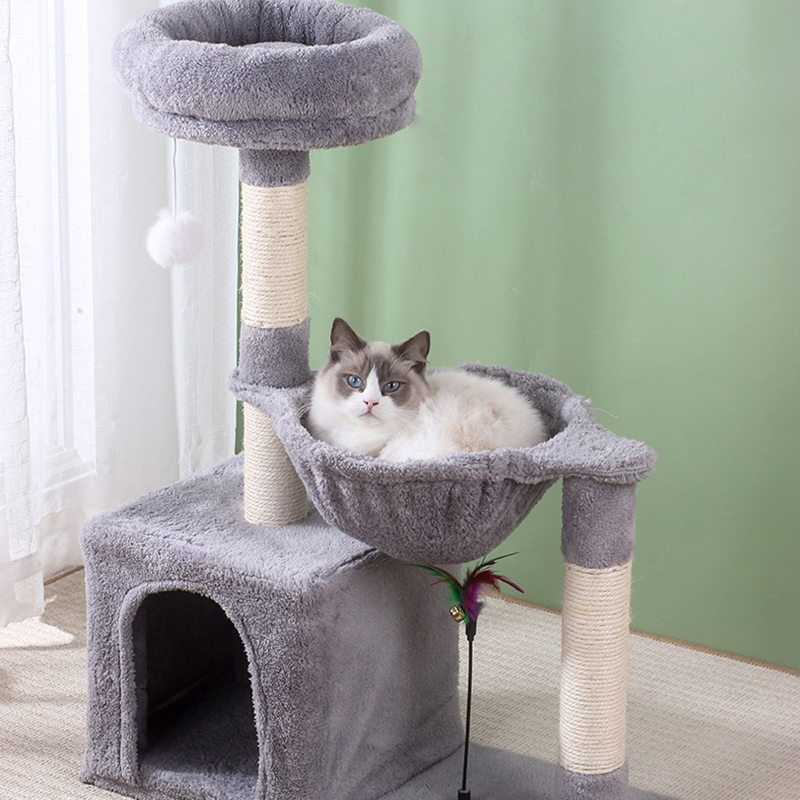 Cat Tree House Towers Cat Post Climbing Tree Cat Condo Scratching Post Climbing Frame Cat Post Climbing Shelf - Grey