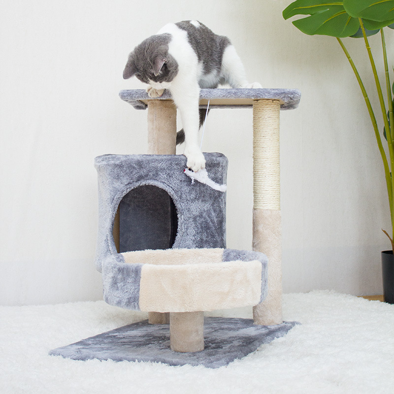 Cat Tree House Towers Large Cat Climbing Tree Cat Condo Scratching Post Climbing Frame Large Cat Climbing Shelf - Grey