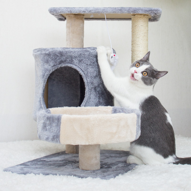 Cat Tree House Towers Large Cat Climbing Tree Cat Condo Scratching Post Climbing Frame Large Cat Climbing Shelf - Grey
