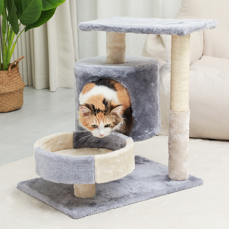 Cat Tree House Towers Large Cat Climbing Tree Cat Condo Scratching Post Climbing Frame Large Cat Climbing Shelf - Grey