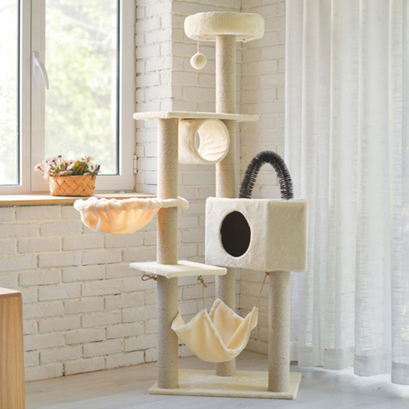 Cat Tree House Towers Large Cat Climbing Tree Cat Condo Scratching Post Multi-Level Large Cat Climbing Shelf - Beige