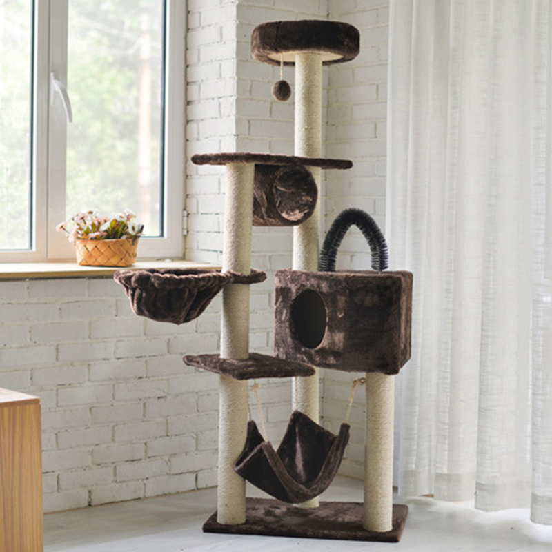 Cat Tree House Towers Large Cat Climbing Tree Cat Condo Scratching Post Multi-Level Large Cat Climbing Shelf - Brown