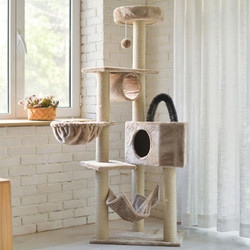 Cat Tree House Towers Large Cat Climbing Tree Cat Condo Scratching Post Multi-Level Large Cat Climbing Shelf - Coffee