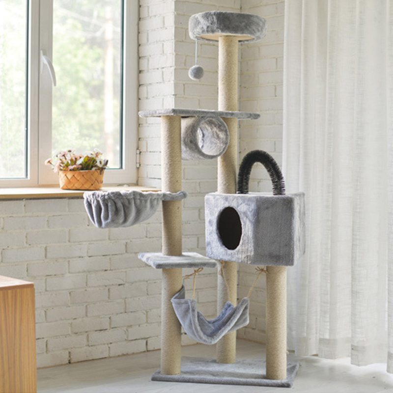 Cat Tree House Towers Large Cat Climbing Tree Cat Condo Scratching Post Multi-Level Large Cat Climbing Shelf - Grey