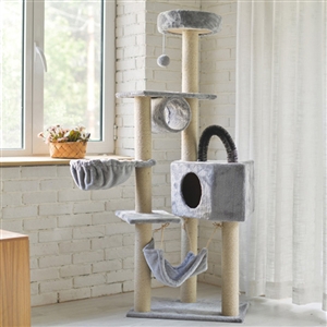 Cat Tree House Towers Large Cat Climbing Tree Cat Condo Scratching Post Multi-Level Large Cat Climbing Shelf - Grey