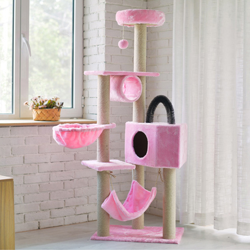 Cat Tree House Towers Large Cat Climbing Tree Cat Condo Scratching Post Multi-Level Large Cat Climbing Shelf - Pink