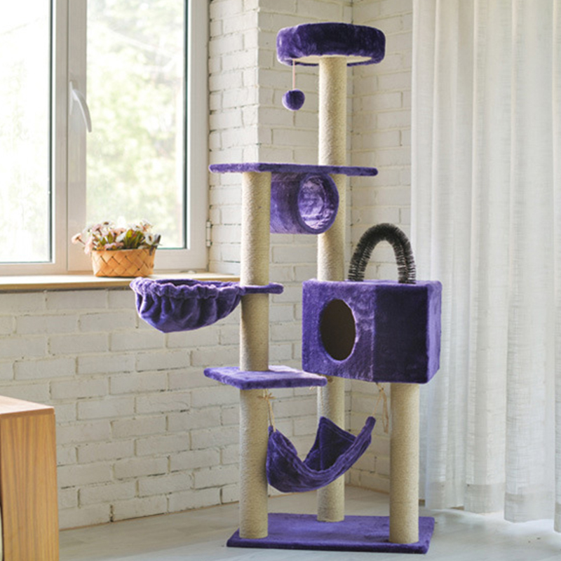 Cat Tree House Towers Large Cat Climbing Tree Cat Condo Scratching Post Multi-Level Large Cat Climbing Shelf - Purple