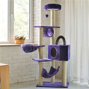 Cat Tree House Towers Large Cat Climbing Tree Cat Condo Scratching Post Multi-Level Large Cat Climbing Shelf - Purple