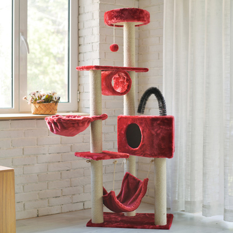 Cat Tree House Towers Large Cat Climbing Tree Cat Condo Scratching Post Multi-Level Large Cat Climbing Shelf - Red