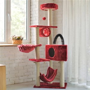 Cat Tree House Towers Large Cat Climbing Tree Cat Condo Scratching Post Multi-Level Large Cat Climbing Shelf - Red