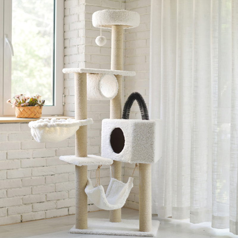 Cat Tree House Towers Large Cat Climbing Tree Cat Condo Scratching Post Multi-Level Large Cat Climbing Shelf - White