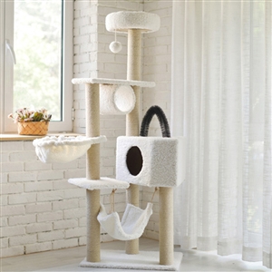 Cat Tree House Towers Large Cat Climbing Tree Cat Condo Scratching Post Multi-Level Large Cat Climbing Shelf - White