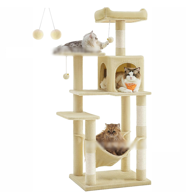 Cat Tree House Towers Large Cat Climbing Tree Cat Condo Scratching Post Multi-Level Large Cat Climbing Shelves - H012 Beige