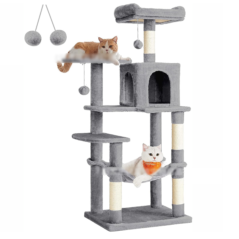Cat Tree House Towers Large Cat Climbing Tree Cat Condo Scratching Post Multi-Level Large Cat Climbing Shelves - H012 Grey