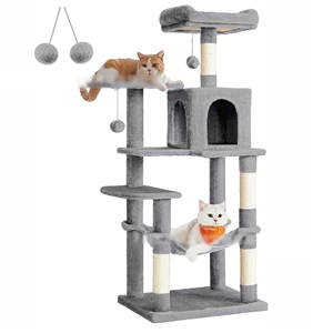 Cat Tree House Towers Large Cat Climbing Tree Cat Condo Scratching Post Multi-Level Large Cat Climbing Shelves - H012 Grey