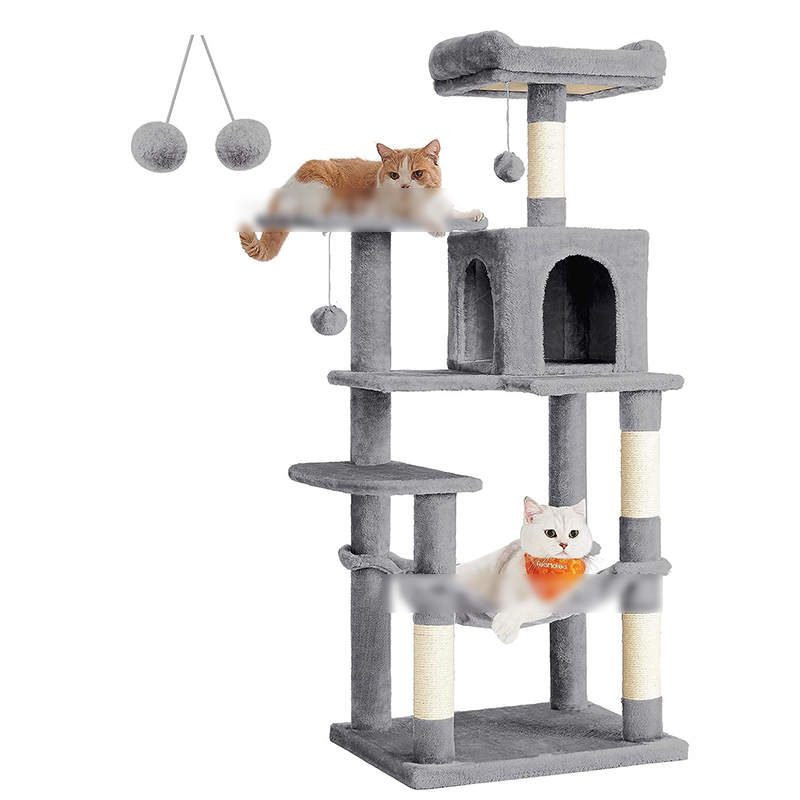 Cat Tree House Towers Large Cat Climbing Tree Cat Condo Scratching Post Multi-Level Large Cat Climbing Shelves - H012 Dark Grey