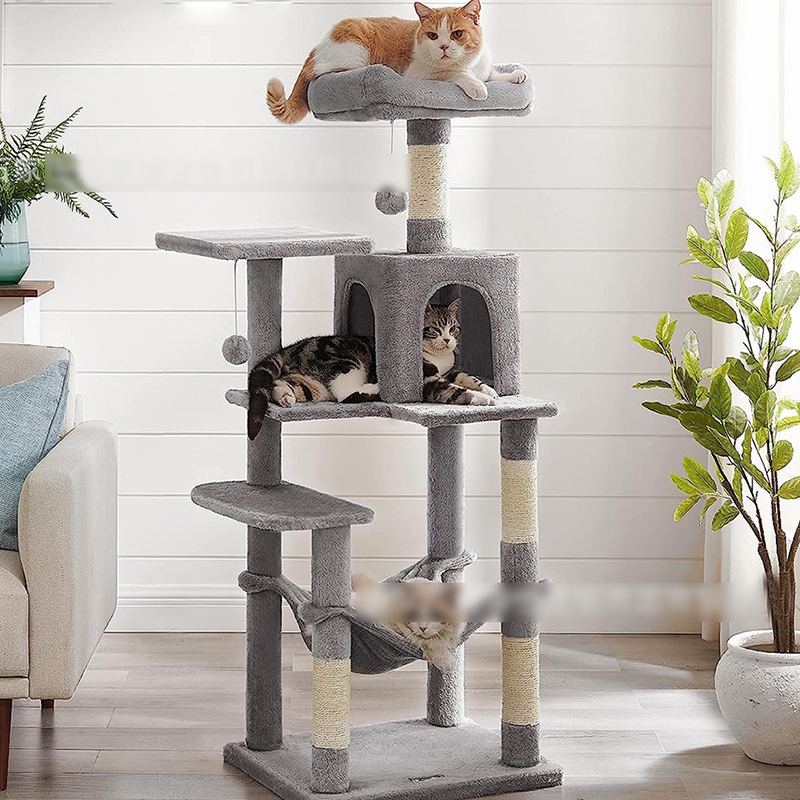 Cat Tree House Towers Large Cat Climbing Tree Cat Condo Scratching Post Multi-Level Large Cat Climbing Shelves - H012 Dark Grey