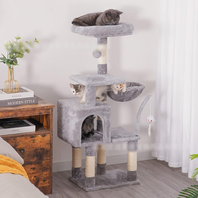 Cat Tree House Towers Large Cat Climbing Tree Cat Condo Scratching Post Multi-Level Large Cat Climbing Shelves - H012 Dark Grey
