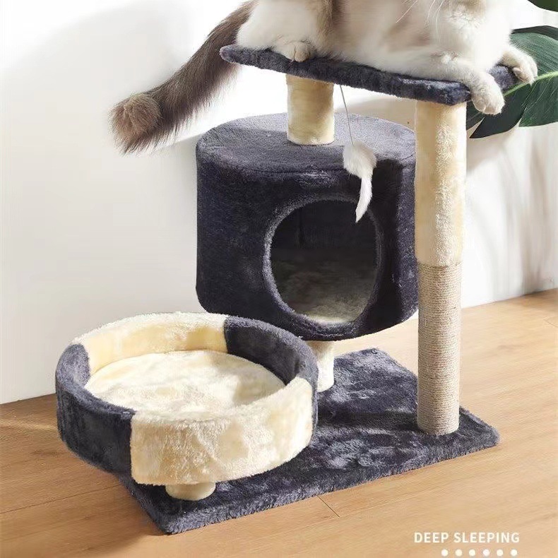 Cat Tree House Towers Medium Cat Climbing Tree Cat Condo Scratching Post Climbing Frame Medium Cat Climbing Shelf - Grey