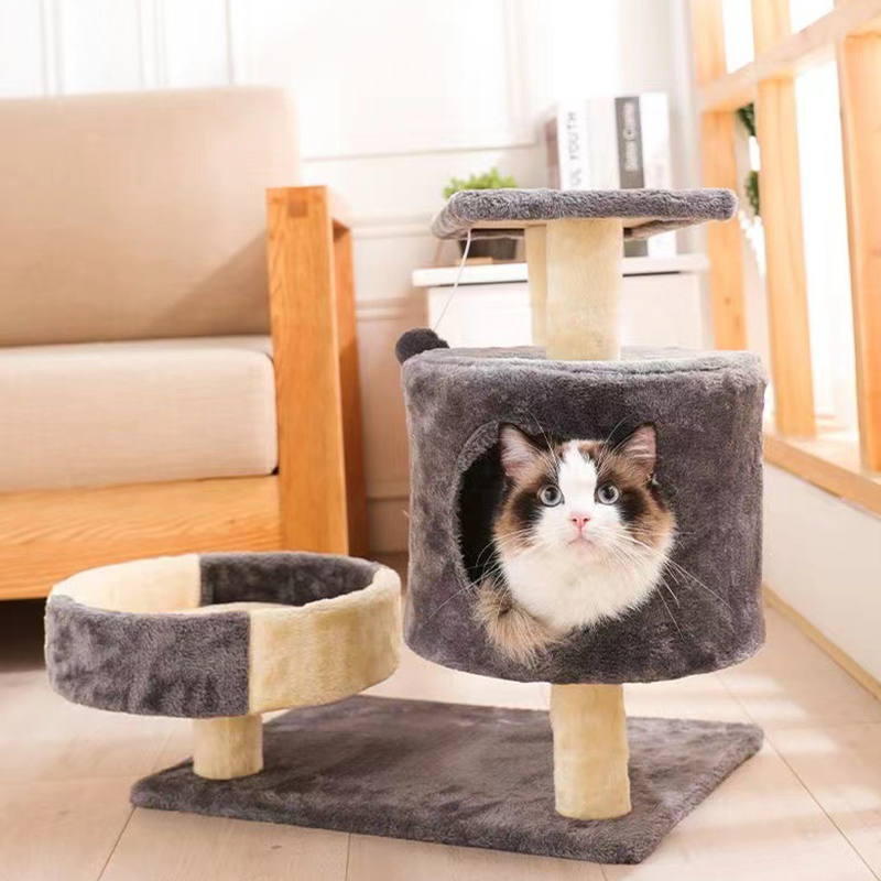 Cat Tree House Towers Medium Cat Climbing Tree Cat Condo Scratching Post Climbing Frame Medium Cat Climbing Shelf - Grey